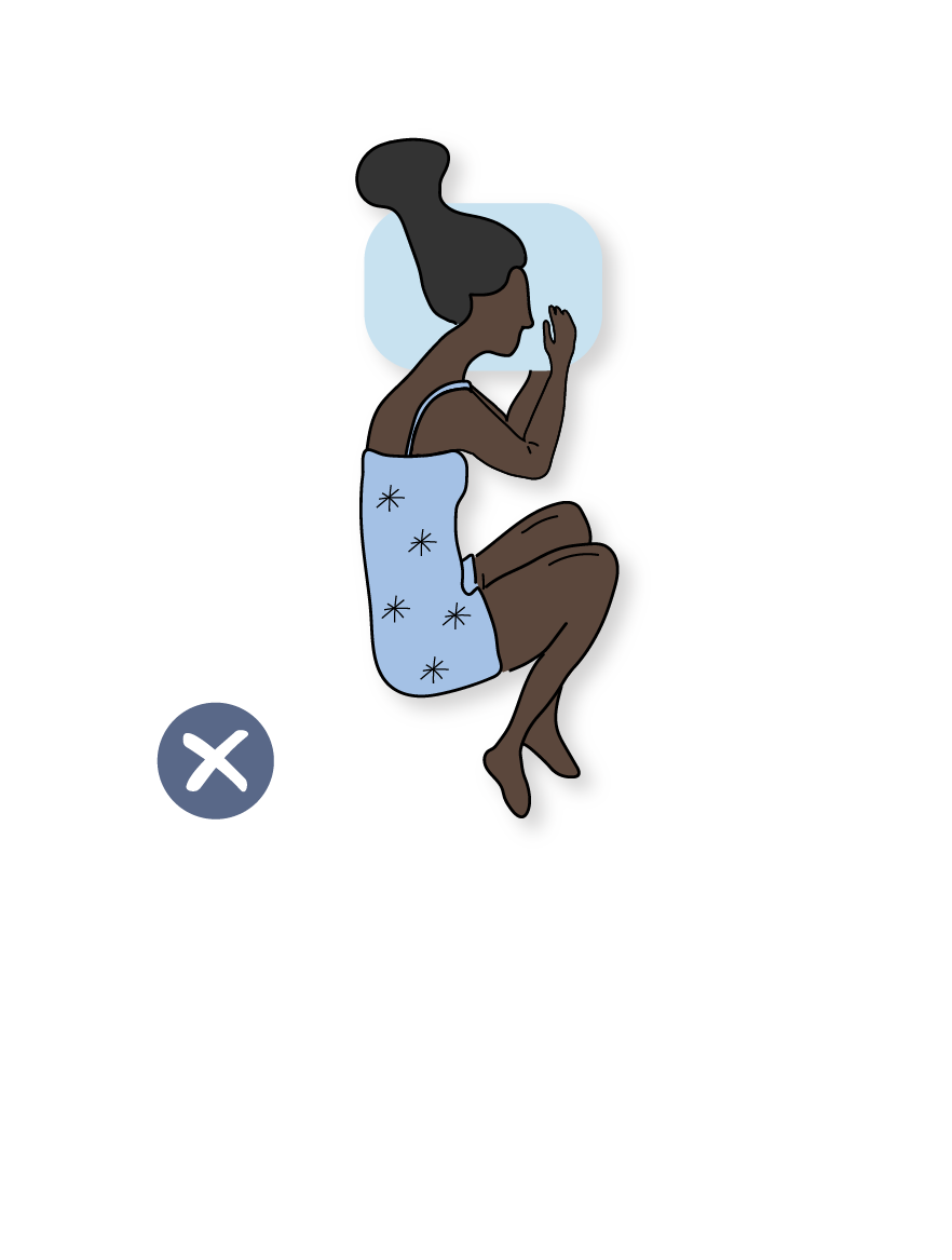 illustration of a woman sleeping curled up on her side