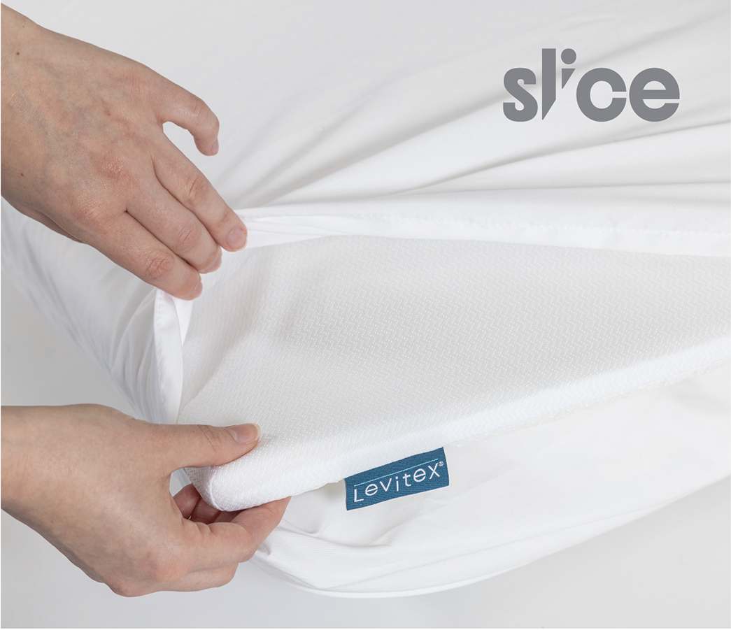 White slice of foam with Levitex label and 'slice' branding.