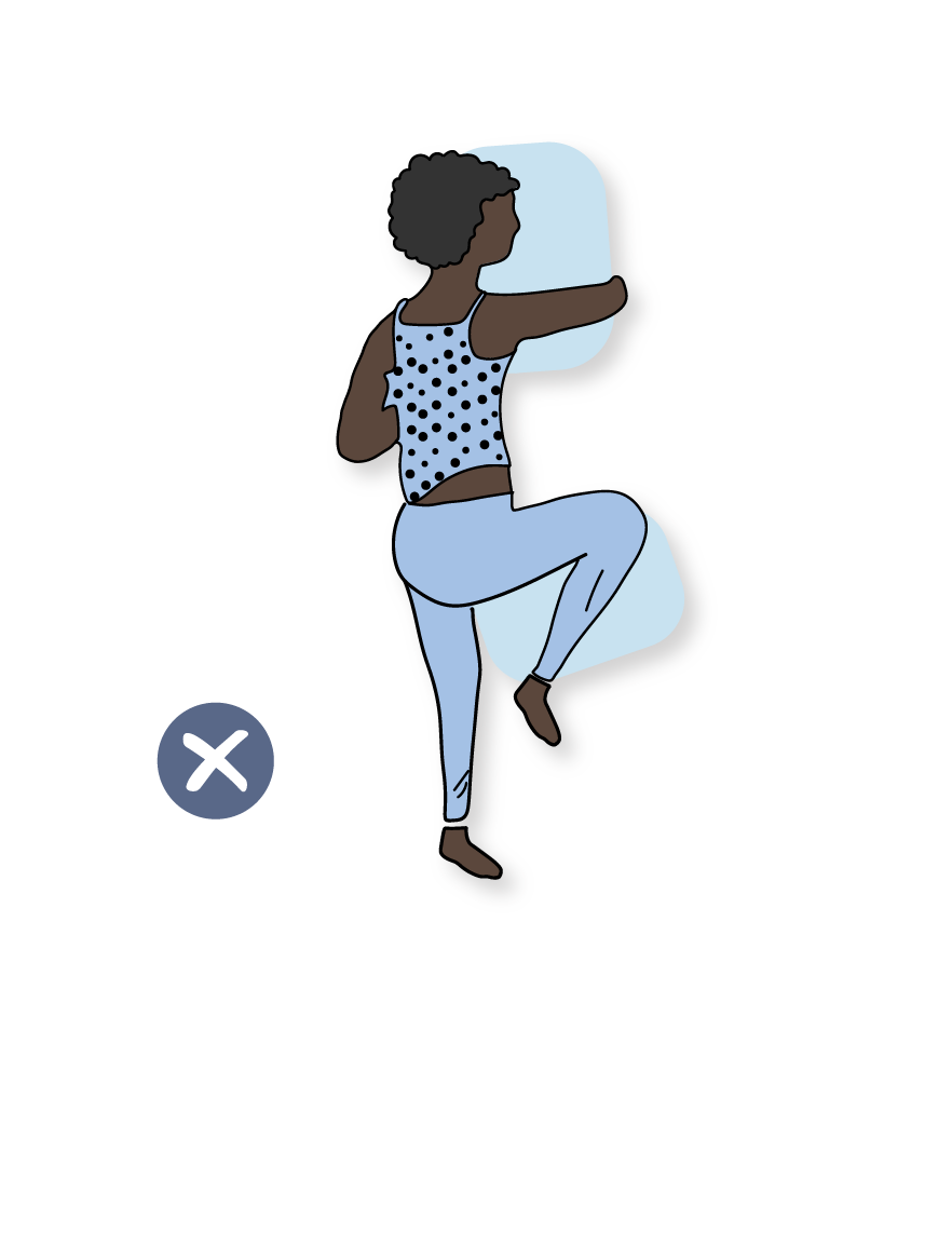 illustration of a woman sleeping on her side while hugging a pillow