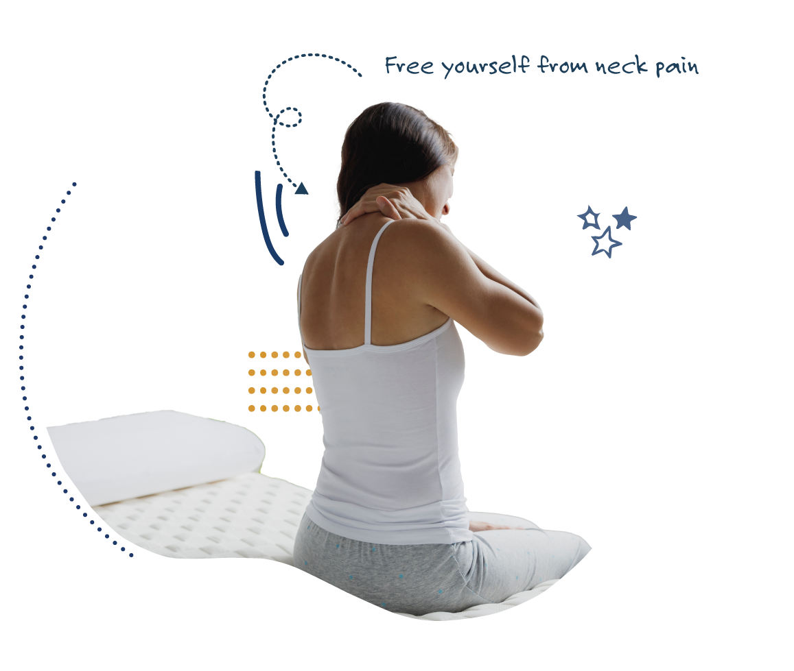 woman sitting in bed touching her neck