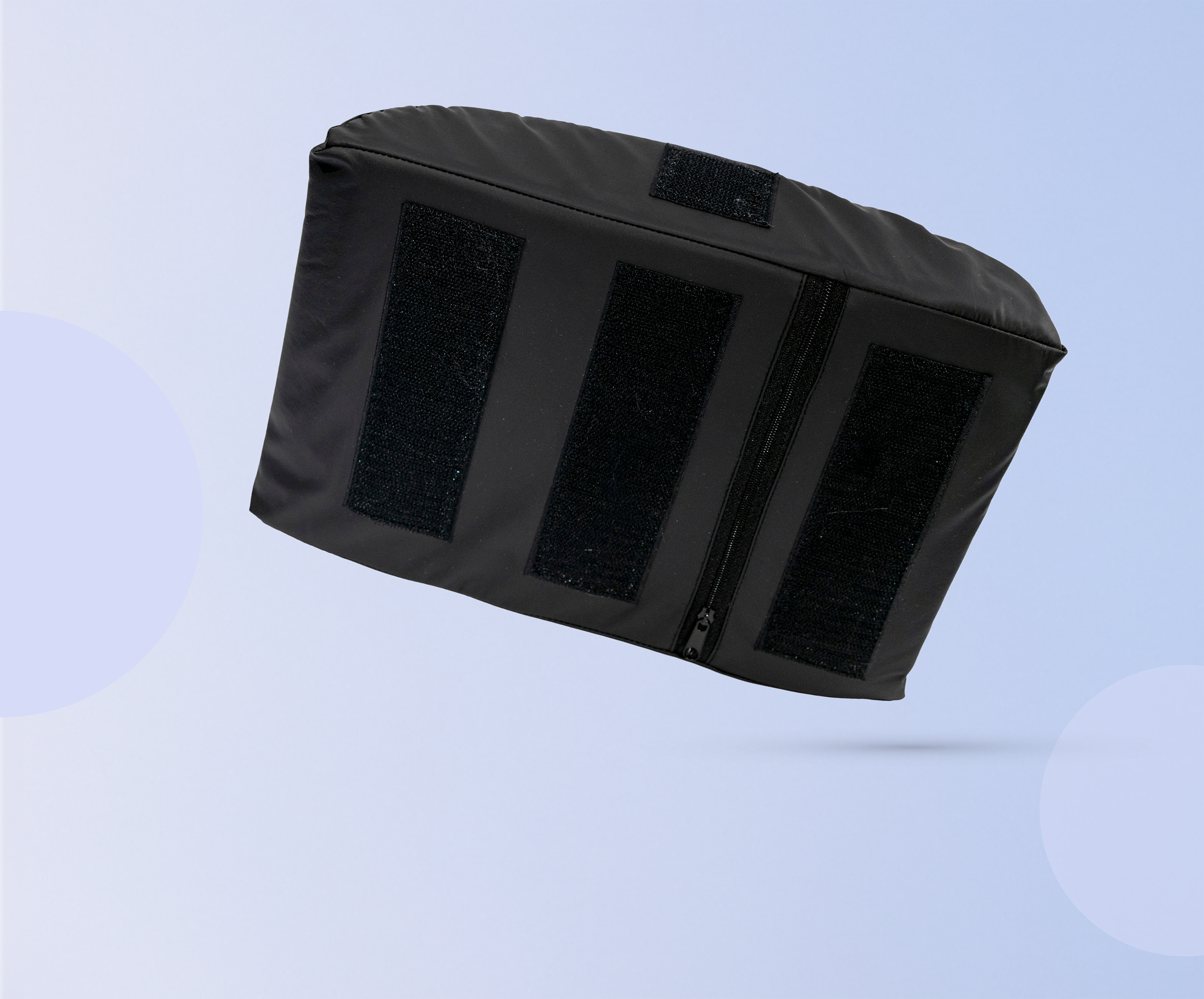 Knee blocker/supports with velcro strapse on a light blue background