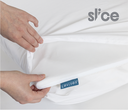White slice of foam with Levitex label and 'slice' branding.