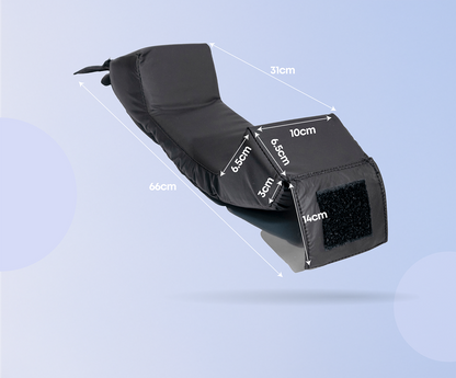 Black strap with measurements on a light blue background